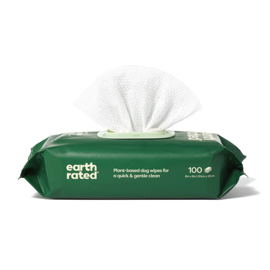 Earth Rated - Plant-based dog wet wipes, cleaning and odor control wet wipes for paws, body and butt of puppies and adult dogs - Unscented - 100 units